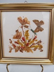 Vintage Gold Framed Dried Pressed Flowers Butterfly Reichlin Switzerland 5 X 5