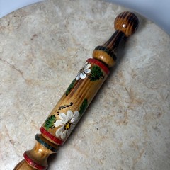 Unbranded Folk Art Oversized Pencil 12in Brown Hand Painted Wood Floral Spindle