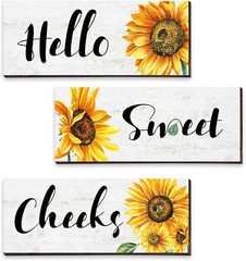 3 Pieces Sunflower Wall Decor Hello Sweet Wooden Art Signs Summer White