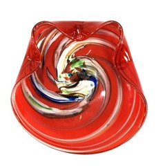 Vintage Lutetian Red Swirl Hand Blown Art Glass 6.5″ Bowl Candy Dish Ashtray