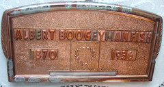 Vintage Halloween Grave Marker Funeral Home Plaque Albert “The Boogeyman” Fish
