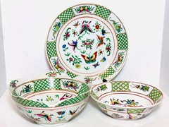 Vtg Chinese Porcelain Plate 12” Lotus Bowl 9” & Bowl 8” HandPainted Butterflies