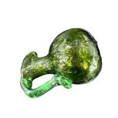 Hand Made Art Glass Green Optic Jug Miniature Pitcher Hand Blown Glass Decor VTG