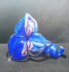 Murano Flower Hand Blown Art Glass Cobalt Blue With Twisted Stem 5.25x6H x5.5″