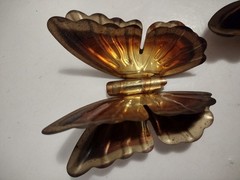 Vintage MCM Homco Set of 3 Metal Brass Copper Hanging Butterflies Wall Art Decor