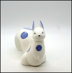 Modernist Noritake Bone China Squirrel Figurine Blue & Gold Japanese Crests 1326