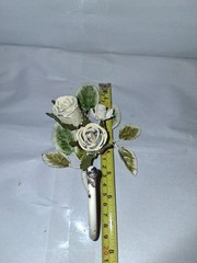 Vintage Toleware Metal Wall Hook W/Cream Roses & Green Leaves Cottagecore 7.5”