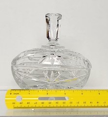Vintage heavy Hand Cut Lead Crystal Triangle Shaped 3 footed candy dish with lid