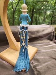 Tassel doll pretty blue outfit, beaded, unique, 12 inch