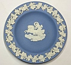 Wedgwood Blue Jasperware Round Trinket Dish Neoclassical “Athena in Chariot”