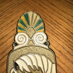 Cloisonné Paper Clip /money Clip Double Sided Brass Greek Horse floral Vintage