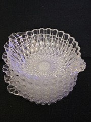 Set 6 Queens Necklace Pressed Glass Small Bowls w/ Handles & Tiny Hobnail Center
