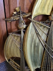 Homco 3663 Gold Ship Wall Decor 1958 MCM Made In USA About 28″ X 22″