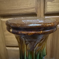 Majolica Pedestal Ceramic Plant Stand Art Nouveau Green Brown 13.25x7x8.75”