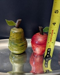 Wooden Pear & Apple Trinket Boxes – Hand Carved & Painted 4″ Tall Including Stem