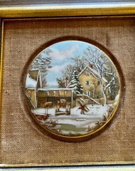 Hand Enameled 3D Porcelain 24Kt Gold Rim Sungott Art Studio NY Country Farm VGC