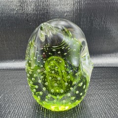Hand Blown Venetian Art Glass Owl Bird Paperweight Figurine Green Bubbles Italy