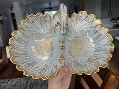 R.P.M. Porcelain China Divided Vintage Serving Bowl Gold Scroll Design