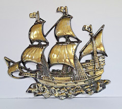 Nautical Schooner Sailing Ship Cast Aluminum Wall Hanging 14 x 13 Made in Japan