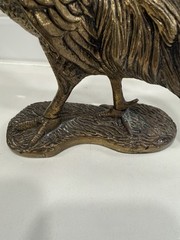 Vintage Art Nouveau Solid Brass Rooster Figurine Statuette With Red Glass Eye