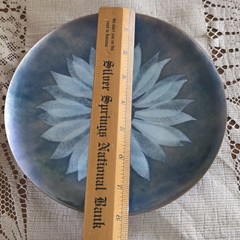 Vintage Bovano Copper Enamel Plate Blue with Daisy Type Flower Design 7.75″