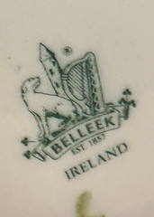 Vintage Belleek Pottery shamrock teacup/saucer set from Ireland – 11th mark