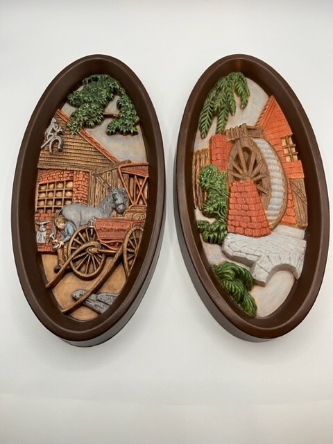 Vintage Set of 2 Raised Relief Hanging Ceramic Rustic Farmhouse Decor