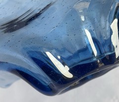 Hand Blown Art Glass Bowl – Blue Clear – Ruffled Edge – Vintage MCM – 10”
