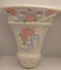 Vtg.80s 2pc. Home Interiors Tea Rose Ceramic Wall Pockets Cottage,Shabby Chic,
