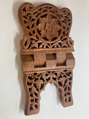 Vintage Ornate Carved Wood Folding Cookbook Holder Bible Book Display Stand