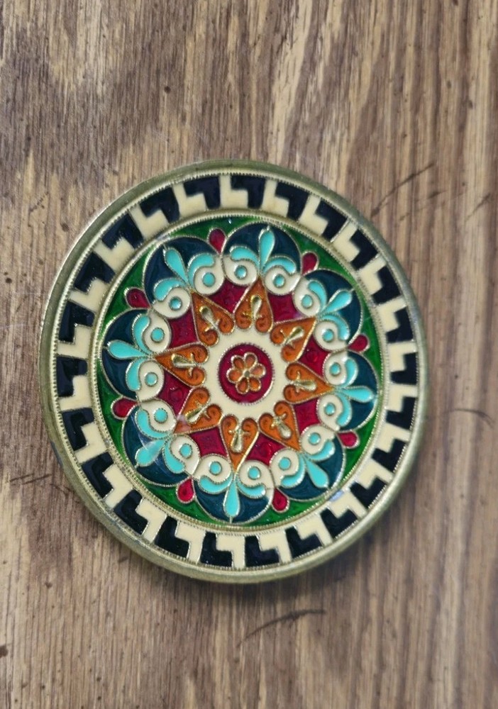 Byzantine Mosaic Brass and Cloisonné Enamel Wall Hanging Handmade in Greece 3.5″