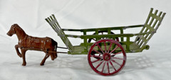 Pair Hand Painted Heavy Cast Metal Miniature Horse & Wagon Figurines from France
