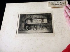 ANTIQUE UNFRAMED + MOUNT ETCHING MONOCHROME PRINT SIGNED G HUARDEL-BLY DICKENS