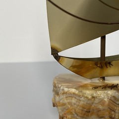 John DeMott Signed Metal Brass Sailboat Sculpture On Stone Base Decor Art Sail
