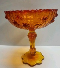 Vintage Amberina Glass Fenton Cabbage Roses Compote Pedestal Candy Dish 7.5″