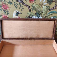 Antique early 20th century Edwardian leather bound silk lined hand painted box