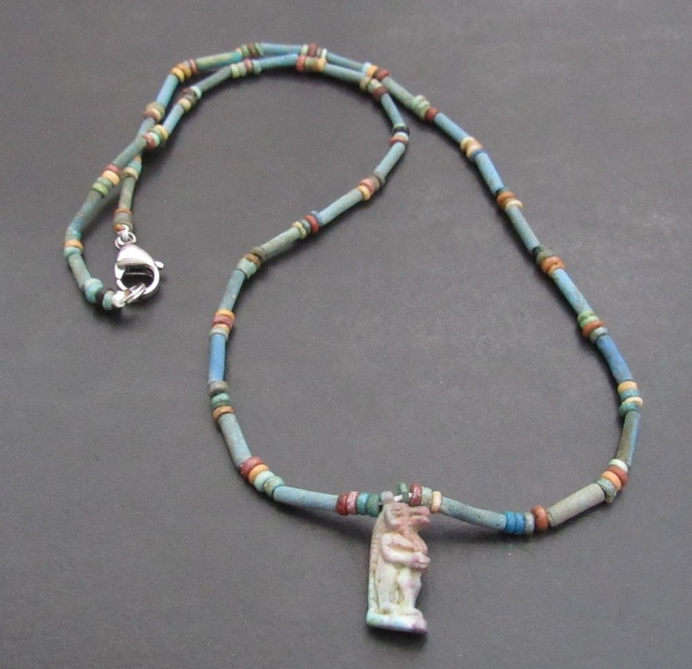 NILE Ancient Egyptian Tuaret Amulet Mummy Bead Necklace ca 600 BC
