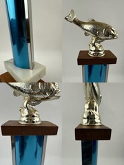 Bass Fishing Trophy “Biggest Bass” 1973 W/ Metal Fish Topper & Marble 15” VTG GC