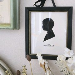 Antique Framed Silhouette of a Young Boy, Victorian Edwardian Wall Art