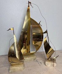 Vtg DeMott And Signed Brass Metal Sail Boats Nautical Sailing MCM Lot of 3 70s