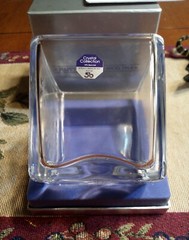 Vintage Snowflakes Etched Square Austria Lead Crystal Candy Dish Candle Holder