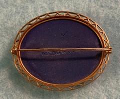 Antique 14kt. gold mounting Wedgwood Jasperware Cobalt and White Brooch