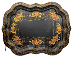 Antique Metal Tole Toleware Tray Hand Painted Large J R Byram Reading MA 1800s
