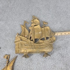 Vtg Nautical Sailing Ship Cast Aluminum Wall Hanging Doorstop Japan Made In Lot