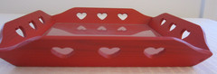 Vtg NEW Swedish Red Wood Tray with Heart Cut Outs Scandinavian Folk Art 9 X 9