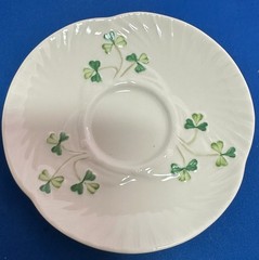 Vintage Belleek Pottery shamrock teacup/saucer set from Ireland – 11th mark