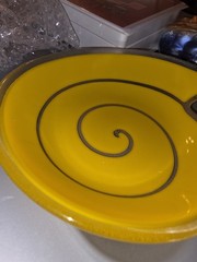 Vintage Bright Yellow Swirled Art Dish Handcrafted In California 8″ wide