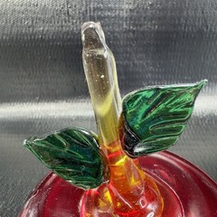 Hand Blown Large Red Apple Fruit With Leafs Hand Made Art Glass Figurine Decor