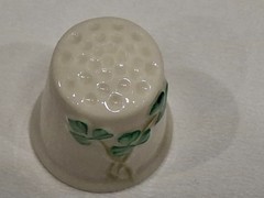 Belleek Ireland Shamrock Porcelain Thimble Vintage 7th Brown Mark Collectible