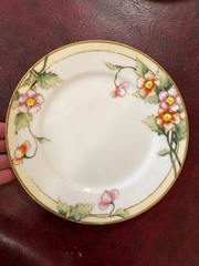 Set 7 Nippon Hand Painted 7.5” Dessert/Salad Plates Flowers Gold Detail 1900’s